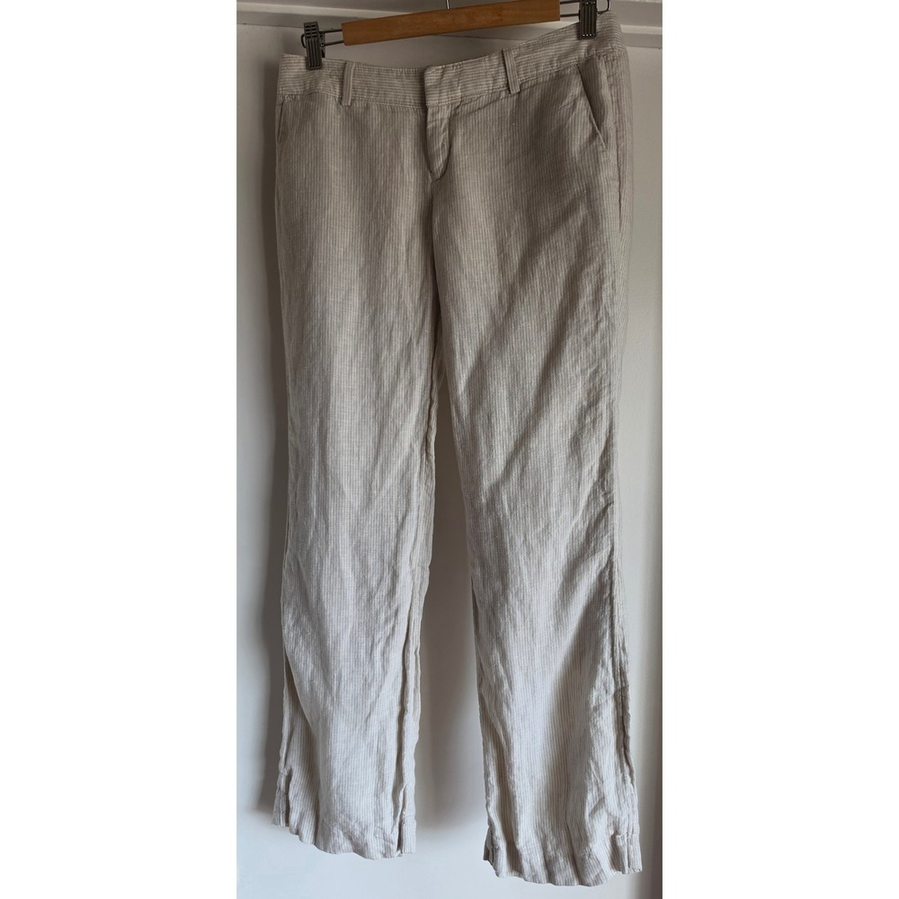 Banana Republic Petites Pinstripe Linen Blend Straight Leg Pants Beige 4P